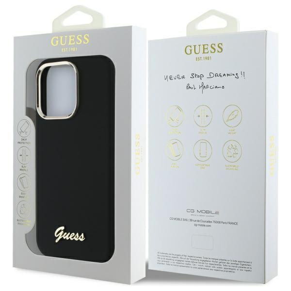 203553_8 Guess Silicone Script Metal Logo & Frame Case for iPhone 16 Pro Max - Blackeng