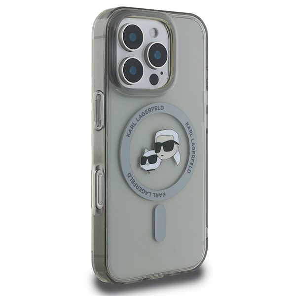 Karl Lagerfeld IML Metal Karl&Choupette Head MagSafe Case for iPhone 16 Pro - Blackeng