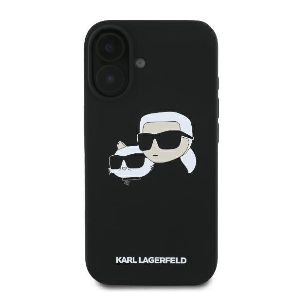 Karl Lagerfeld Silicone Nauble Heads Print MagSafe Case for iPhone 16 - Blackeng