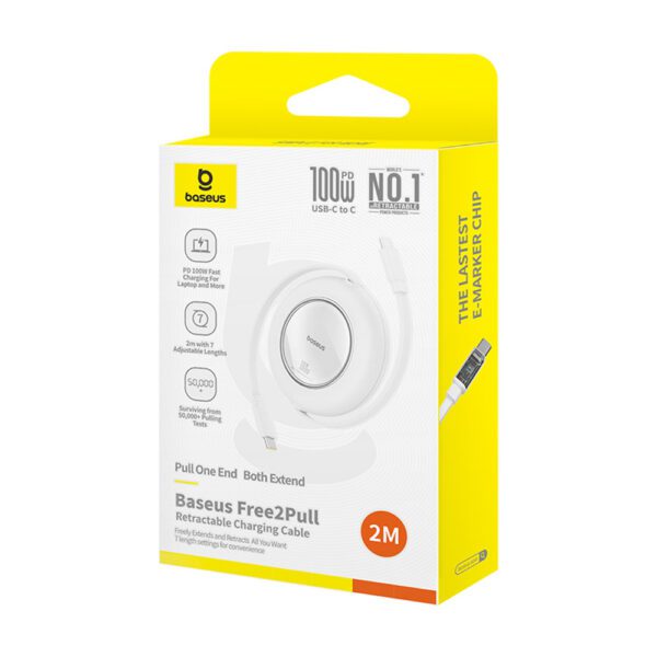 203755_10 Baseus Free2Pull Mini 100W Retractable USB-C Cable - USB-C 2m - Whiteeng
