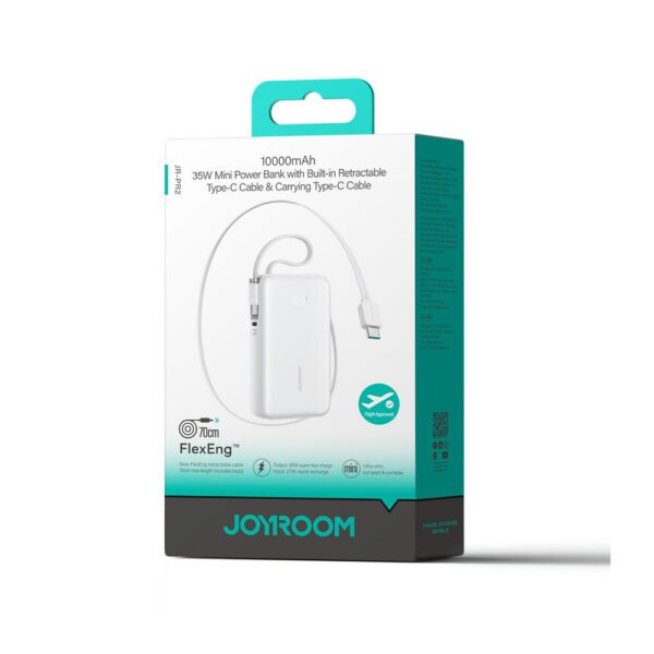 Powerbank Joyroom JR-PR2 35W 10000mAh ze zwijanym kablem USB-C i wbudowanym kablem Lightning - białypol