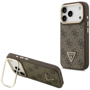 Guess 4G PU Triangle Logo & Stand Camera Magsafe Case for iPhone 17 Pro - Browneng