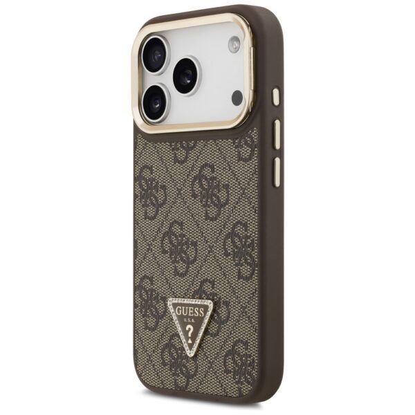 Guess 4G PU Triangle Logo & Stand Camera Magsafe Case for iPhone 17 Pro - Browneng