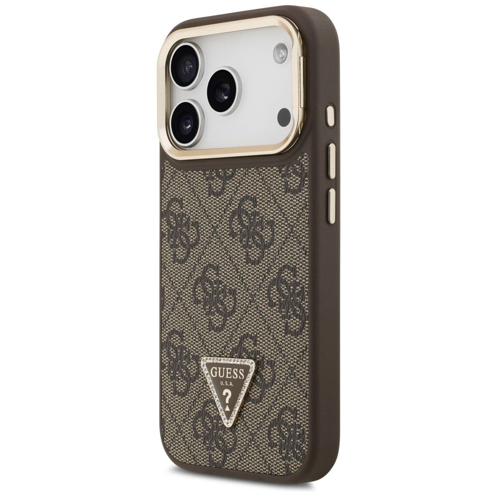 Guess 4G PU Triangle Logo & Stand Camera Magsafe Case for iPhone 17 Pro - Browneng