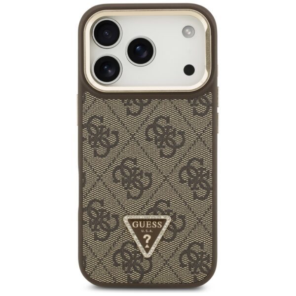Guess 4G PU Triangle Logo & Stand Camera Magsafe Case for iPhone 17 Pro - Browneng