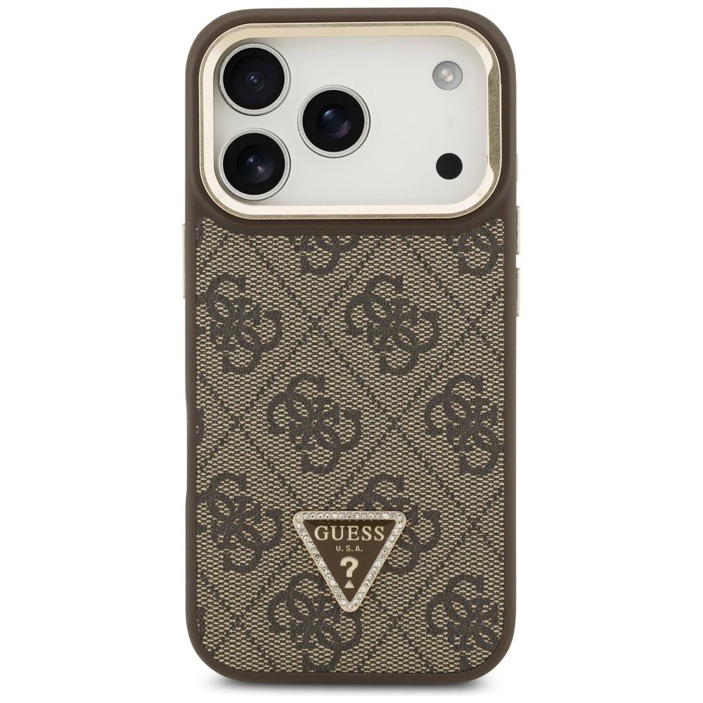 Guess 4G PU Triangle Logo & Stand Camera Magsafe Case for iPhone 17 Pro - Browneng