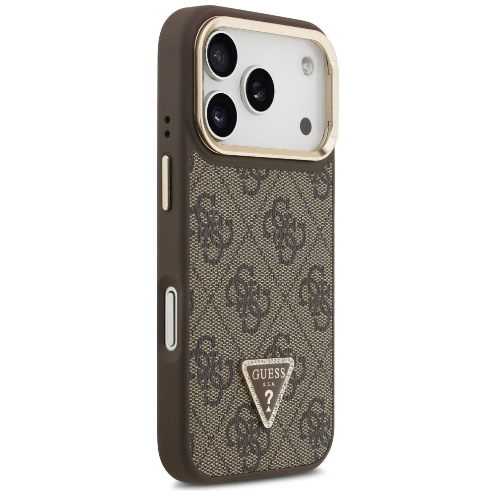 Guess 4G PU Triangle Logo & Stand Camera Magsafe Case for iPhone 17 Pro - Browneng