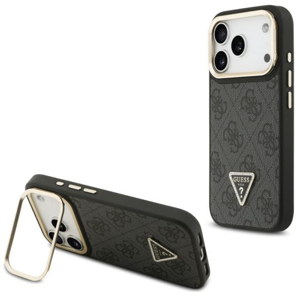 203913_1 Guess 4G PU Triangle Logo & Stand Camera Magsafe Case for iPhone 17 Pro - Blackeng