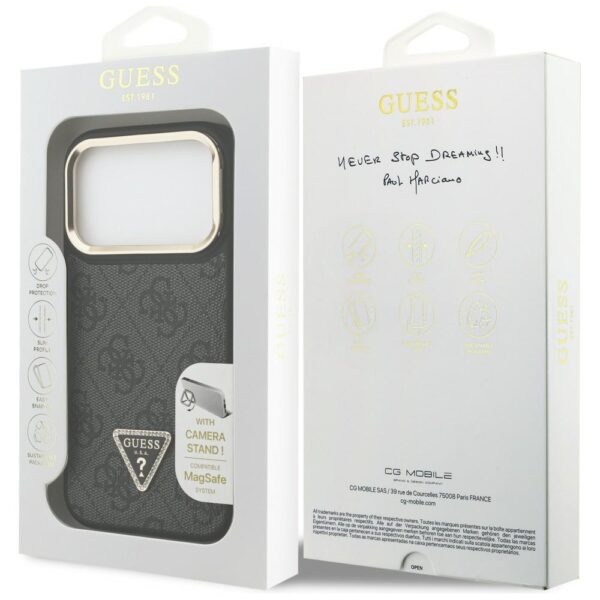 203913_8 Guess 4G PU Triangle Logo & Stand Camera Magsafe Case for iPhone 17 Pro - Blackeng