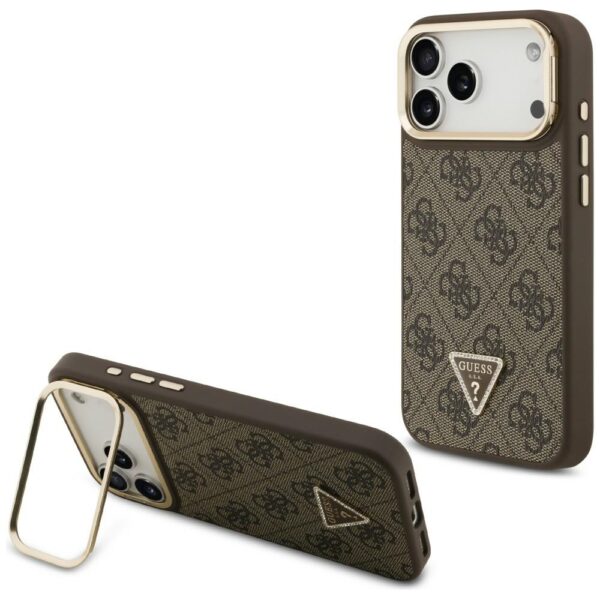 203914_1 Guess 4G PU Triangle Logo & Stand Camera Magsafe Case for iPhone 17 Pro Max - Browneng