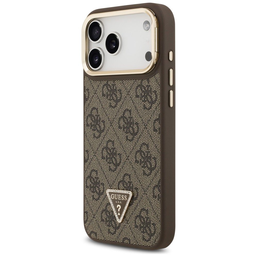 203914_2 Guess 4G PU Triangle Logo & Stand Camera Magsafe Case for iPhone 17 Pro Max - Browneng