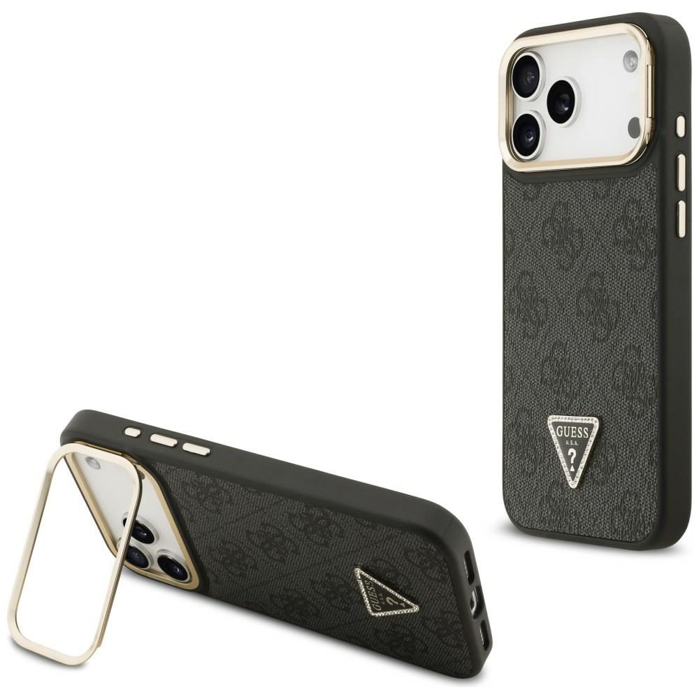 Guess 4G PU Triangle Logo & Stand Camera Magsafe Case for iPhone 17 Pro Max - Blackeng