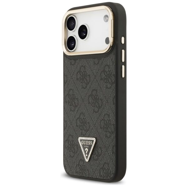Guess 4G PU Triangle Logo & Stand Camera Magsafe Case for iPhone 17 Pro Max - Blackeng