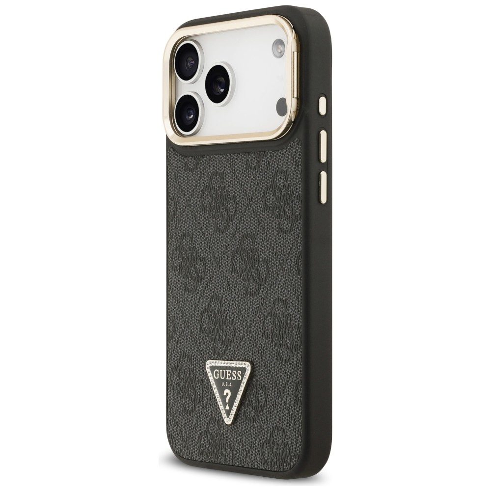 Guess 4G PU Triangle Logo & Stand Camera Magsafe Case for iPhone 17 Pro Max - Blackeng
