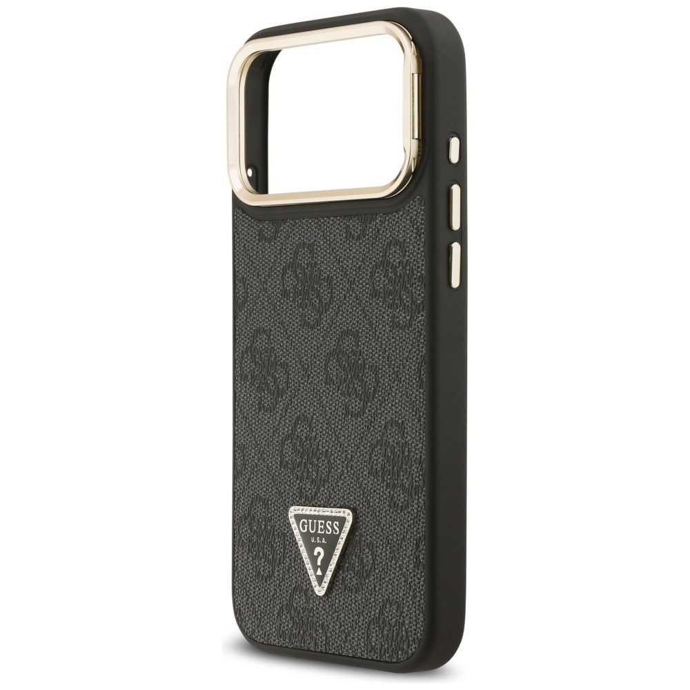 Guess 4G PU Triangle Logo & Stand Camera Magsafe Case for iPhone 17 Pro Max - Blackeng