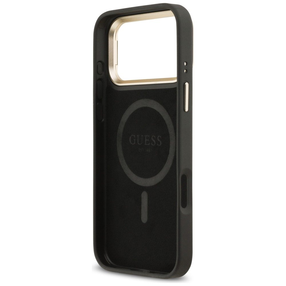 Guess 4G PU Triangle Logo & Stand Camera Magsafe Case for iPhone 17 Pro Max - Blackeng