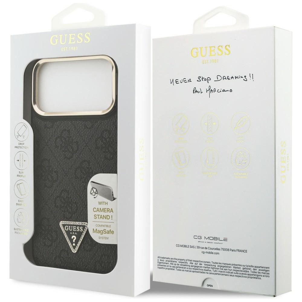 Guess 4G PU Triangle Logo & Stand Camera Magsafe Case for iPhone 17 Pro Max - Blackeng