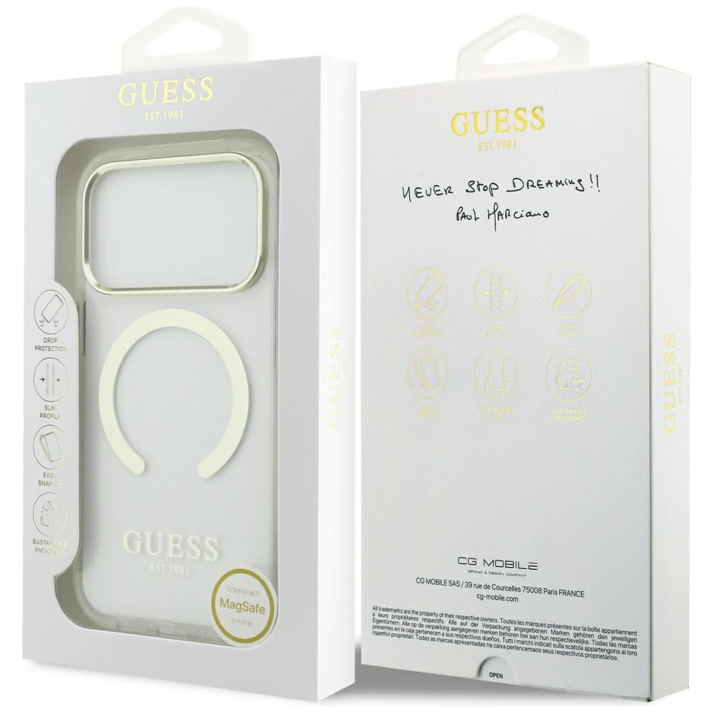 Guess Metal Outline MagSafe case for iPhone 17 Pro - goldeng