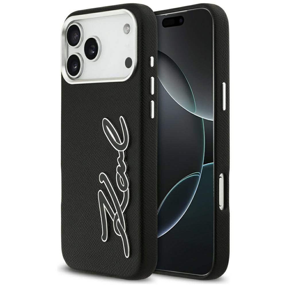 Karl Lagerfeld FW Grained Signature Logo Case for iPhone 17 Pro Max - Blackeng