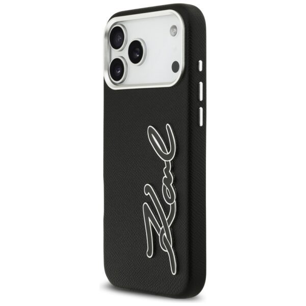 Karl Lagerfeld FW Grained Signature Logo Case for iPhone 17 Pro Max - Blackeng