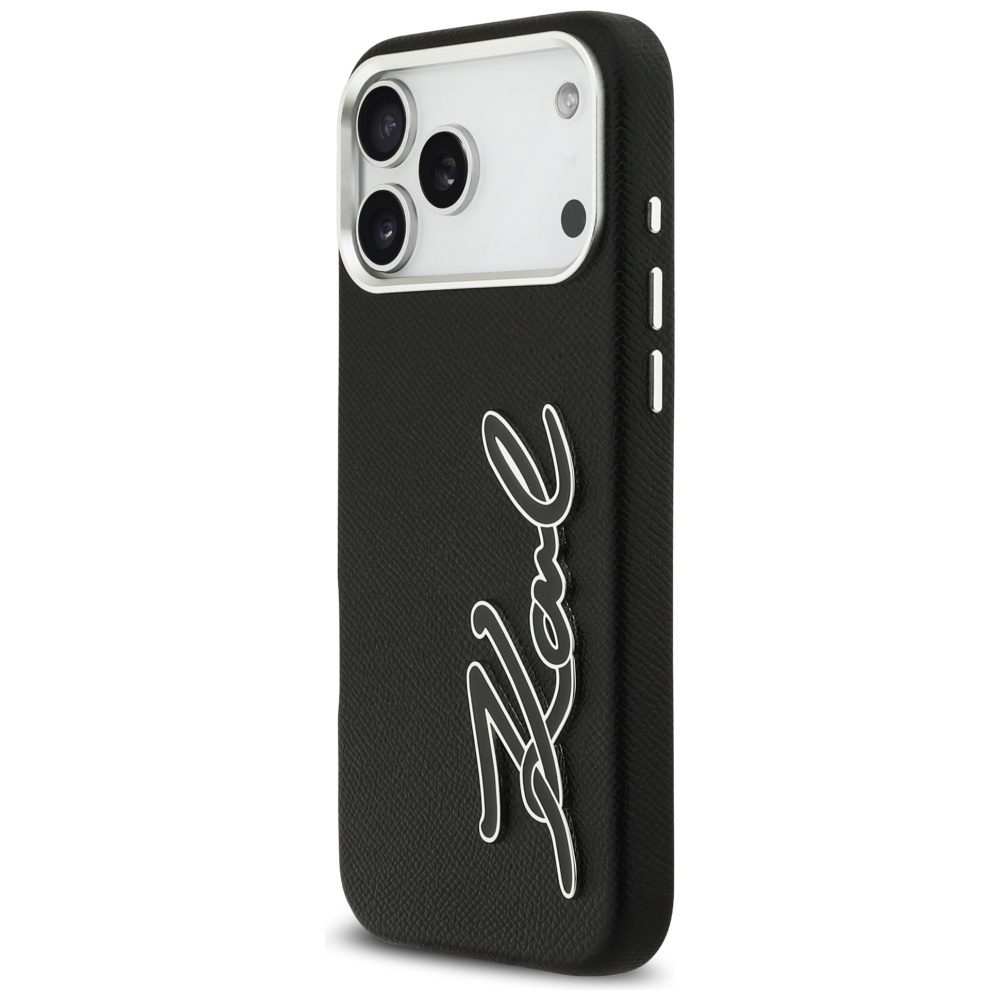 Karl Lagerfeld FW Grained Signature Logo Case for iPhone 17 Pro Max - Blackeng