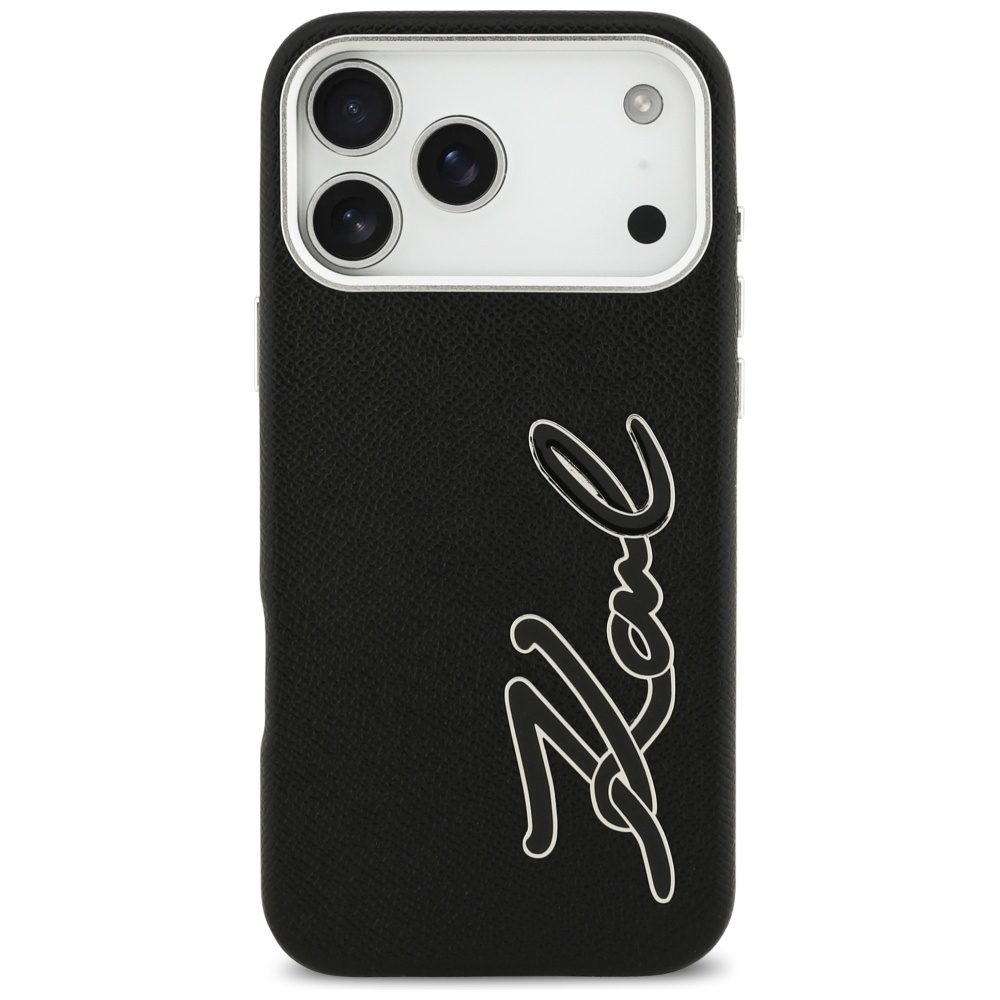 Karl Lagerfeld FW Grained Signature Logo Case for iPhone 17 Pro Max - Blackeng