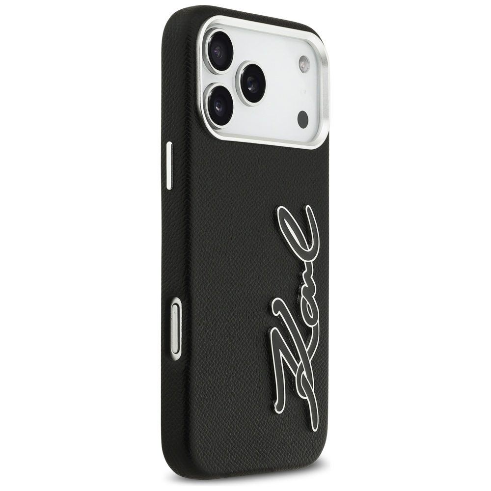 Karl Lagerfeld FW Grained Signature Logo Case for iPhone 17 Pro Max - Blackeng