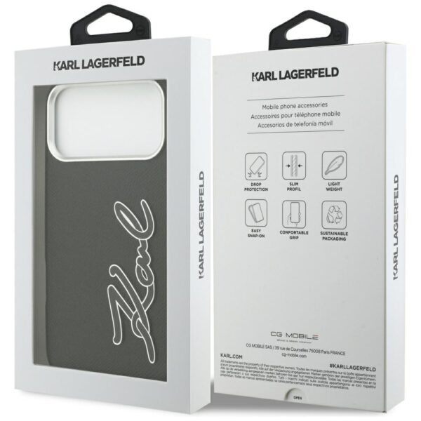 Karl Lagerfeld FW Grained Signature Logo Case for iPhone 17 Pro Max - Blackeng