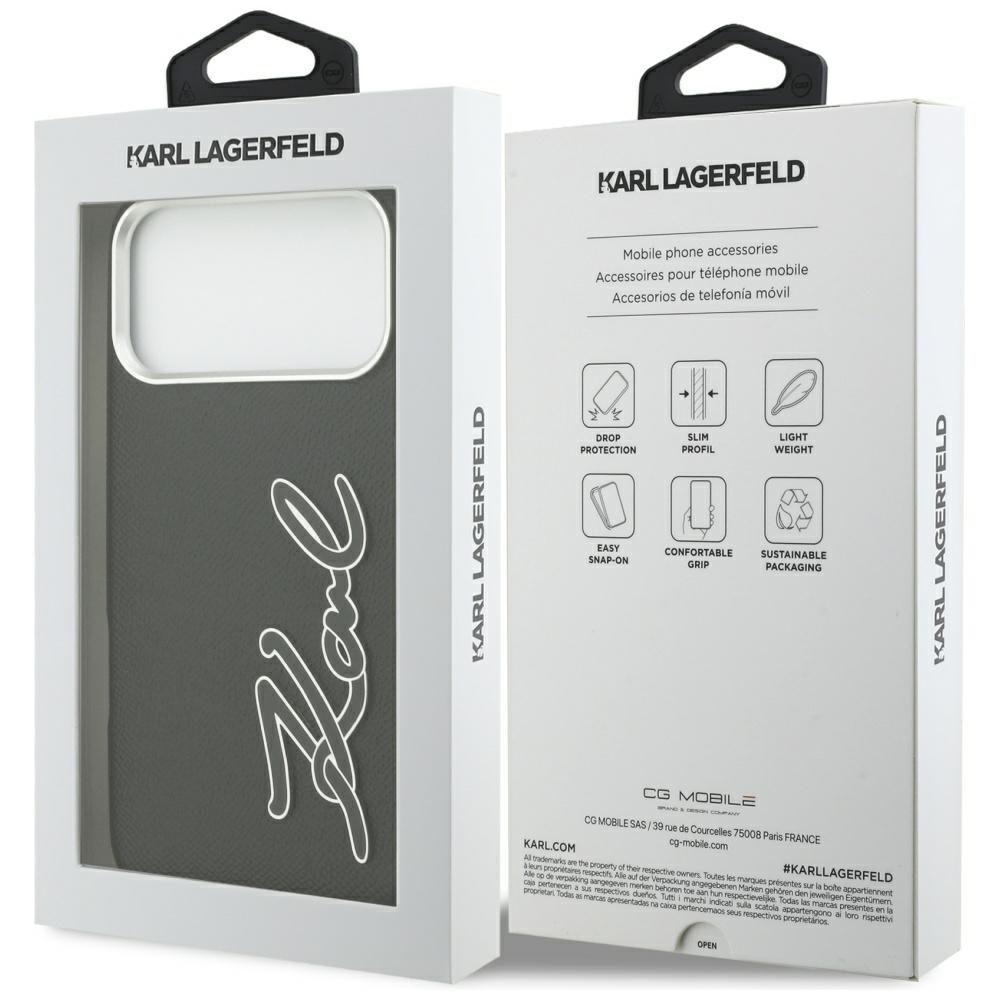 Karl Lagerfeld FW Grained Signature Logo Case for iPhone 17 Pro Max - Blackeng