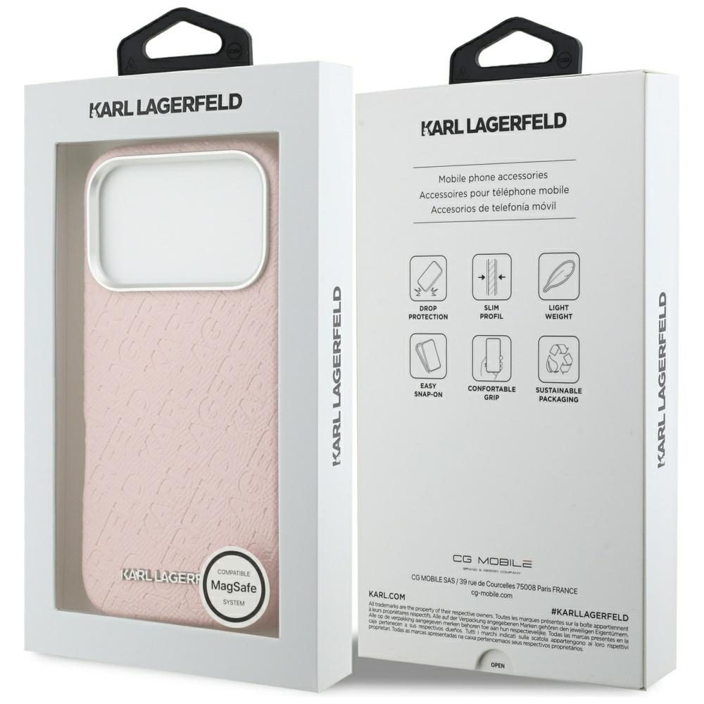 Karl Lagerfeld FW Stamped Karl MagSafe Case for iPhone 17 Pro - Pinkeng