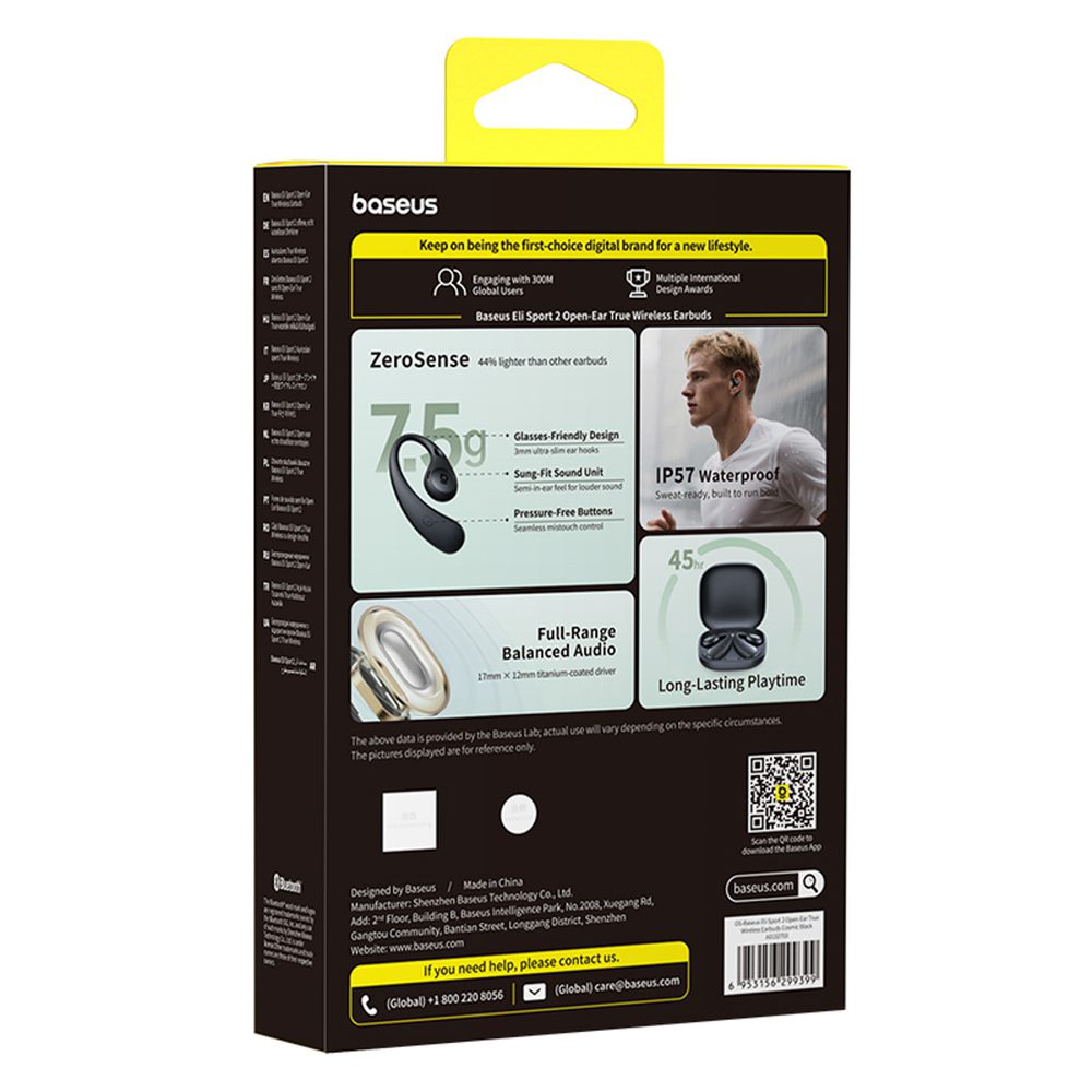 Baseus Eli Sport 2 OWS Bluetooth 6.0 ENC Wireless Headphones - Blackeng
