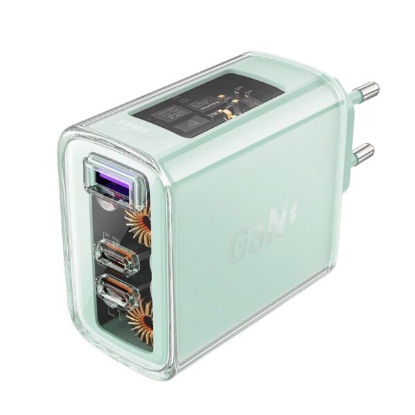 Acefast GaN charger 65W 3 ports (1xUSB, 2xUSB C) green (A45)eng