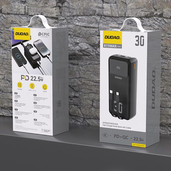 204273_2 Dudao K15MAX 30000mAh PD 22.5W Powerbank with Built-in Cables - Blackeng
