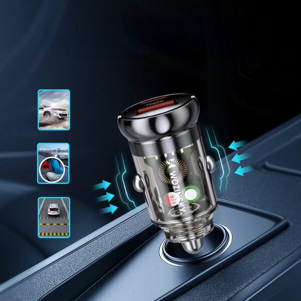 Wozinsky 65W Car Charger USB-C PD 65W / USB-A 45W QC 3.0 - Blackeng