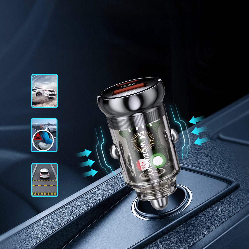 Wozinsky 65W Car Charger USB-C PD 65W / USB-A 45W QC 3.0 - Blackeng