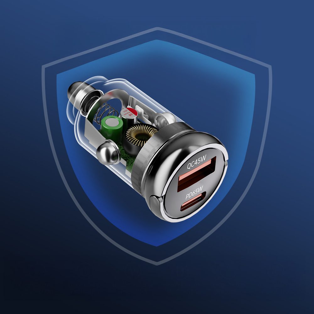 Wozinsky 65W Car Charger USB-C PD 65W / USB-A 45W QC 3.0 - Blackeng