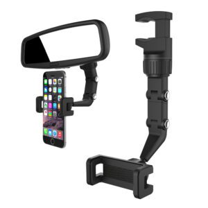 Adjustable car rearview mirror holder for smartphone blackeng