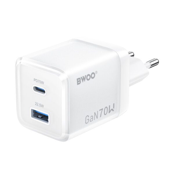 BWOO GaN wall charger CDA224 QC 70W 1 x USB 1 x USB-C, white