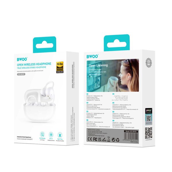 BWOO Bluetooth earphones BW39 TWS for running white