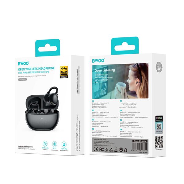 BWOO Bluetooth earphones BW39 TWS for running black