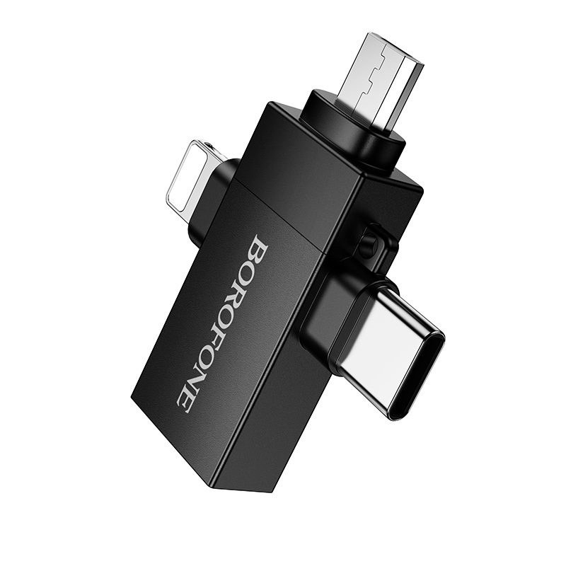 foto_add-334556 Borofone Adapter BV26D - USB to Lightning/Type C/Micro USB - black