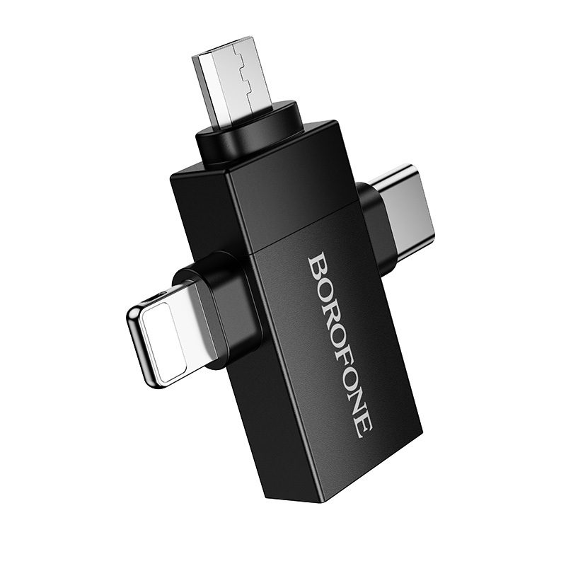 foto_add-334557 Borofone Adapter BV26D - USB to Lightning/Type C/Micro USB - black