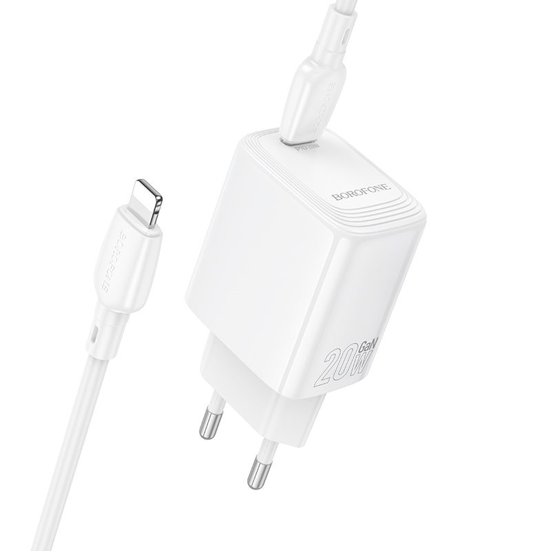 Borofone Wall charger BN26 Fuente - Type C - PD 20W with Type C to Lightning cable white