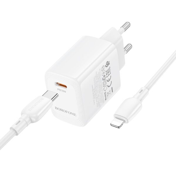 Borofone Wall charger BN26 Fuente - Type C - PD 20W with Type C to Lightning cable white