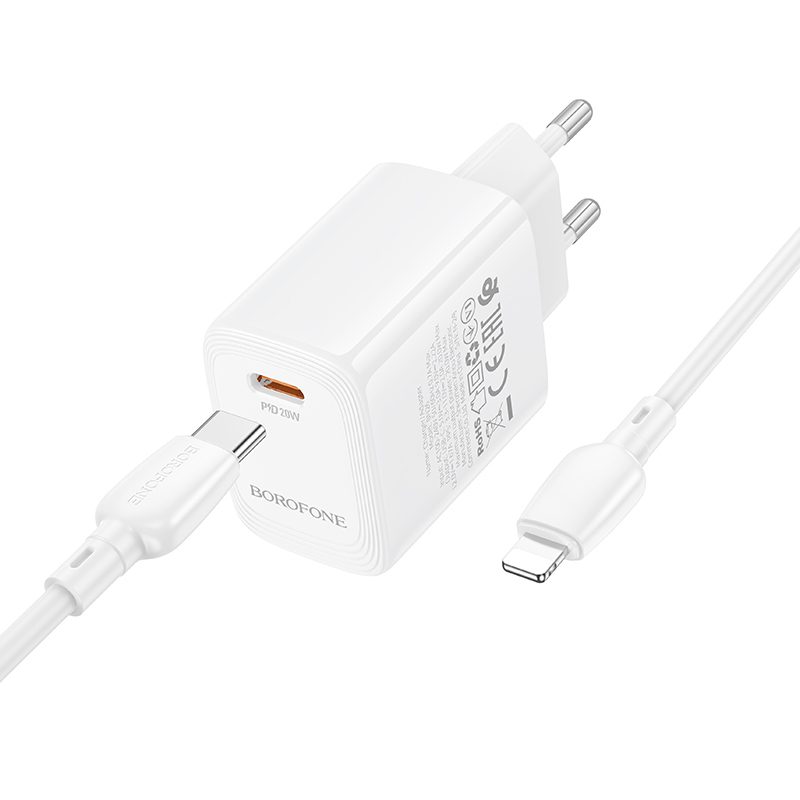 Borofone Wall charger BN26 Fuente - Type C - PD 20W with Type C to Lightning cable white