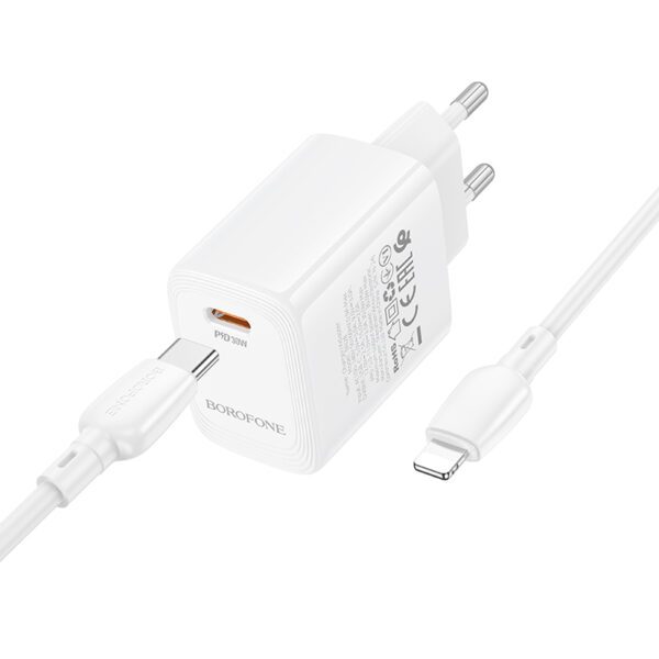 foto_add-334593 Borofone Wall charger BN28 Fuente - Type C - PD 30W with Type C to Lightning cable white