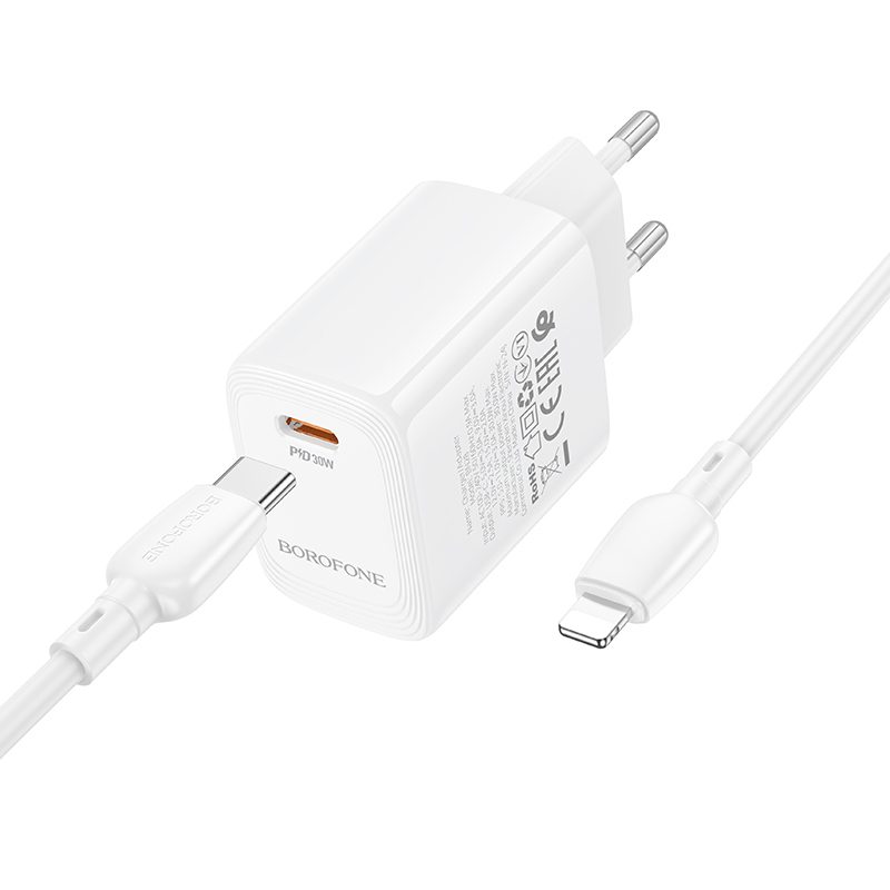 foto_add-334593 Borofone Wall charger BN28 Fuente - Type C - PD 30W with Type C to Lightning cable white