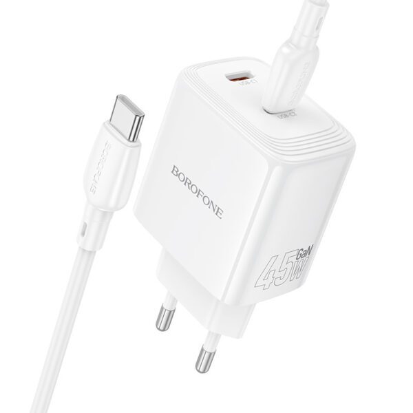 Borofone Wall charger BN31 Cargador GaN - 2xType C - QC 3.0 PD 45W with Type C to Type C cable white