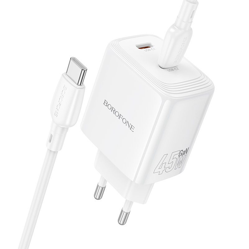 Borofone Wall charger BN31 Cargador GaN - 2xType C - QC 3.0 PD 45W with Type C to Type C cable white