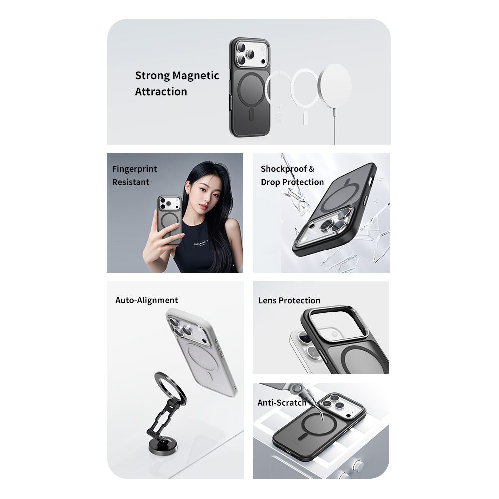 Rock Guard Touch Matte Series Magnetic Case for Iphone 17 Pro Max white (metal lens frame)